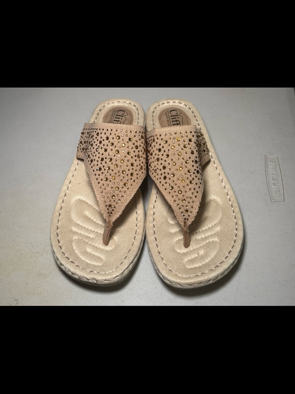 Cliff Women's Tan Rhinestone Thong Sandals